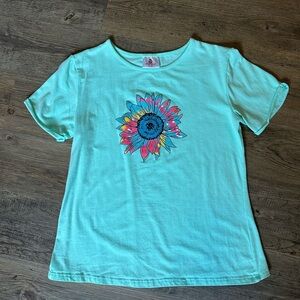 Women's Aqua Sunflower Tee